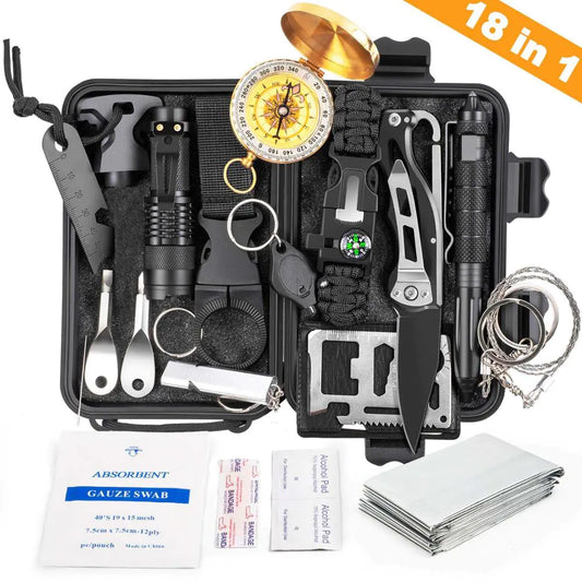 18-in-1 Outdoor Survival Gear Kit for Camping Trips